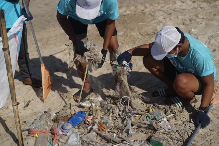 Professionnels apprenant le développement durable en ligne.